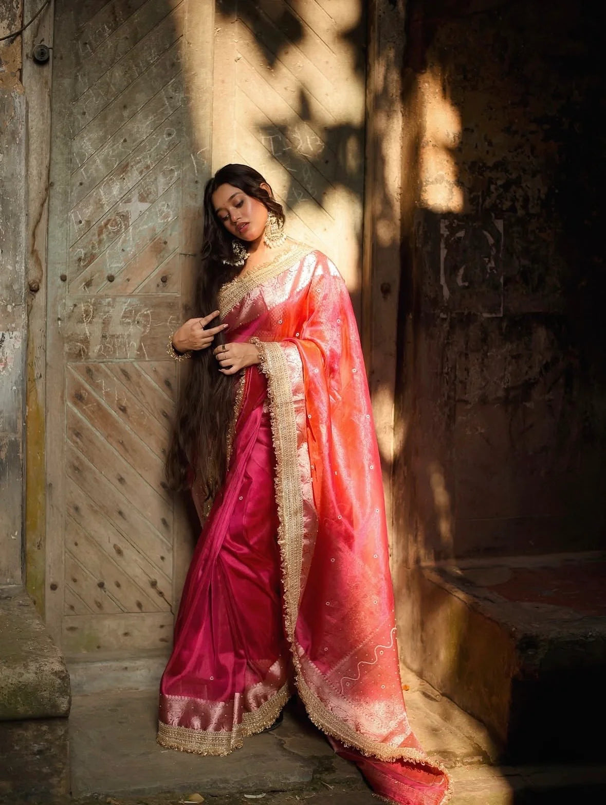 Fuchsia Berry Pink Soft Tissue Silk Saree