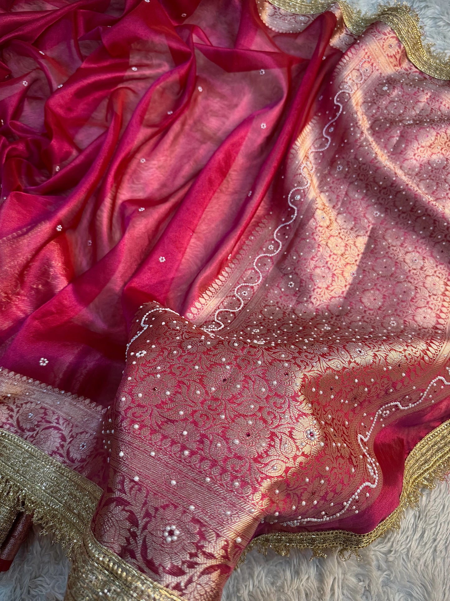 Fuchsia Berry Pink Soft Tissue Silk Saree