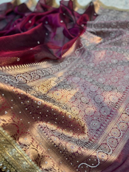 Hot Wine Soft Tissue Silk Saree