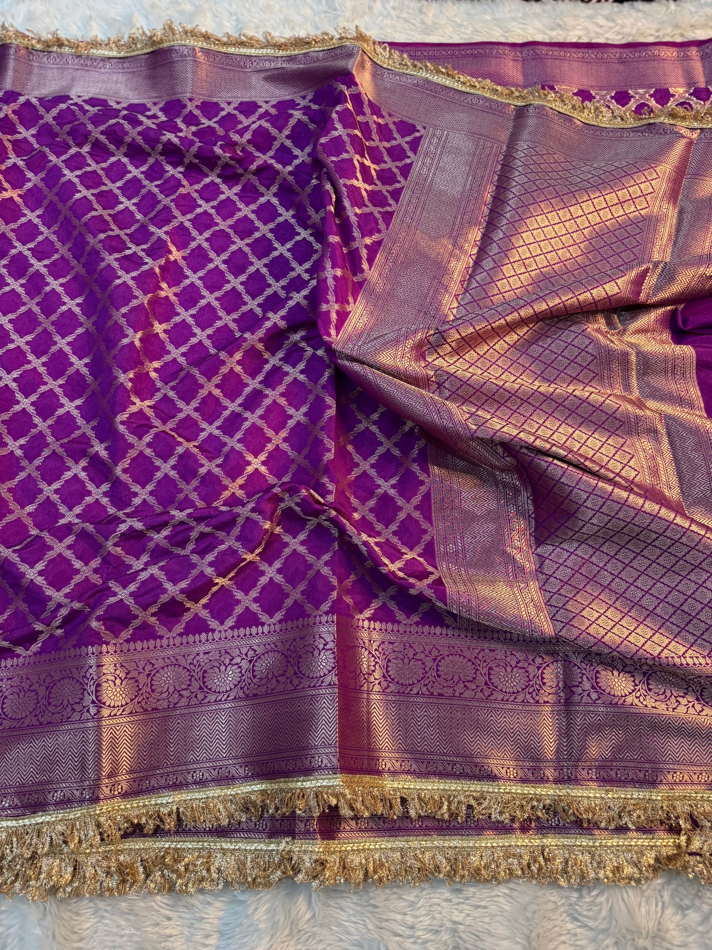 Deep Aubergine Georgette Katan Silk Saree