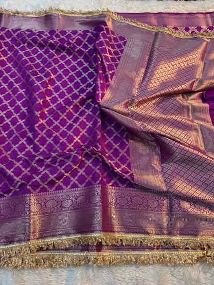 Deep Aubergine Georgette Katan Silk Saree