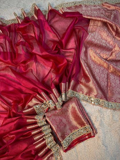 Fuchsia Berry Soft Silk Tissue Saree