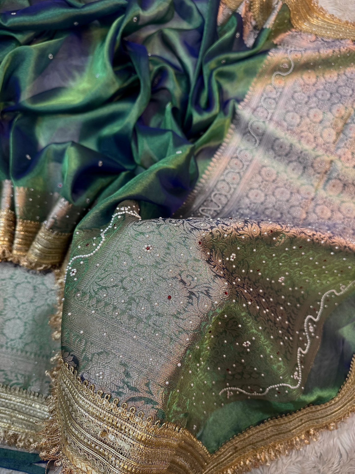 Teal Peacock Soft Tissue Silk Saree