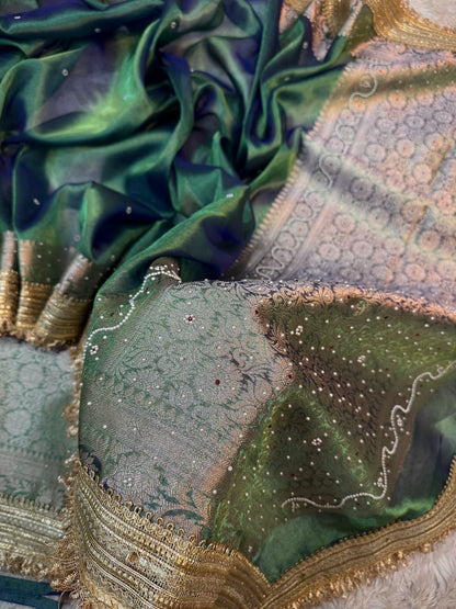 Teal Peacock Soft Tissue Silk Saree