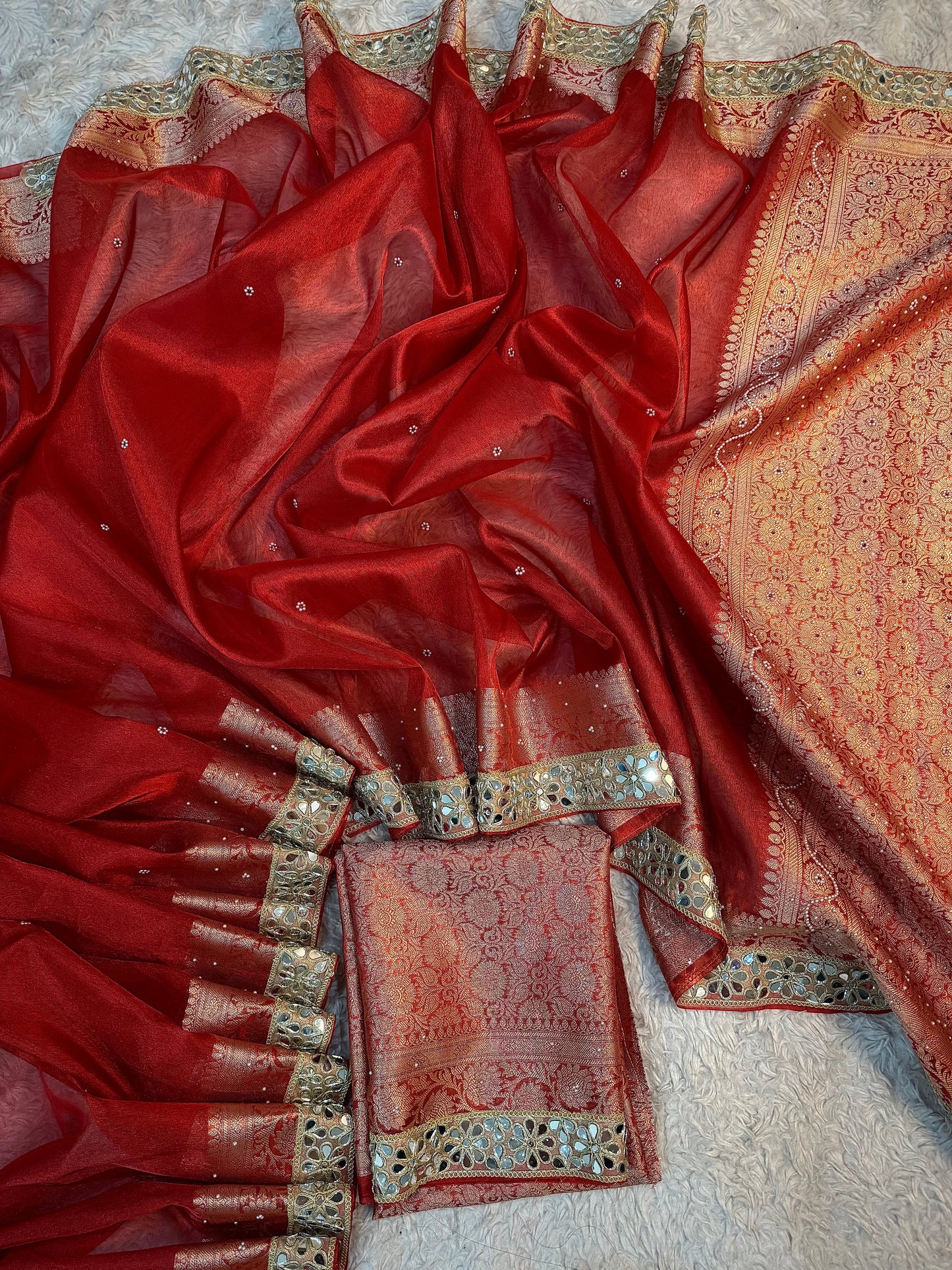 Carmine Red Soft Tissue Silk Saree