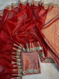 Carmine Red Soft Tissue Silk Saree