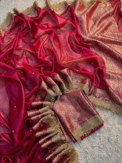 Fuchsia Berry Pink Soft Tissue Silk Saree