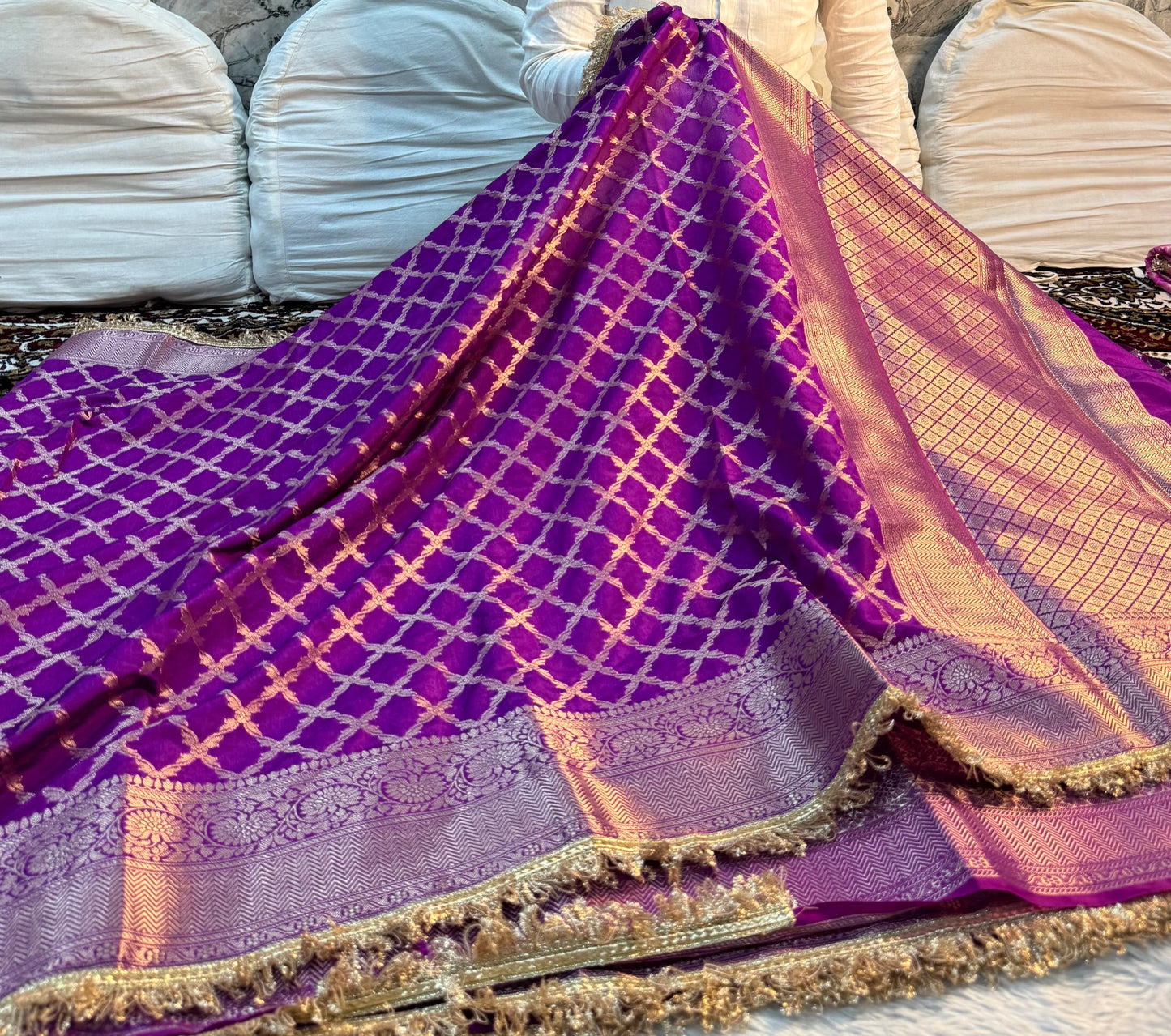 Deep Aubergine Georgette Katan Silk Saree