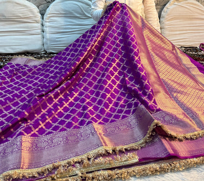 Deep Aubergine Georgette Katan Silk Saree