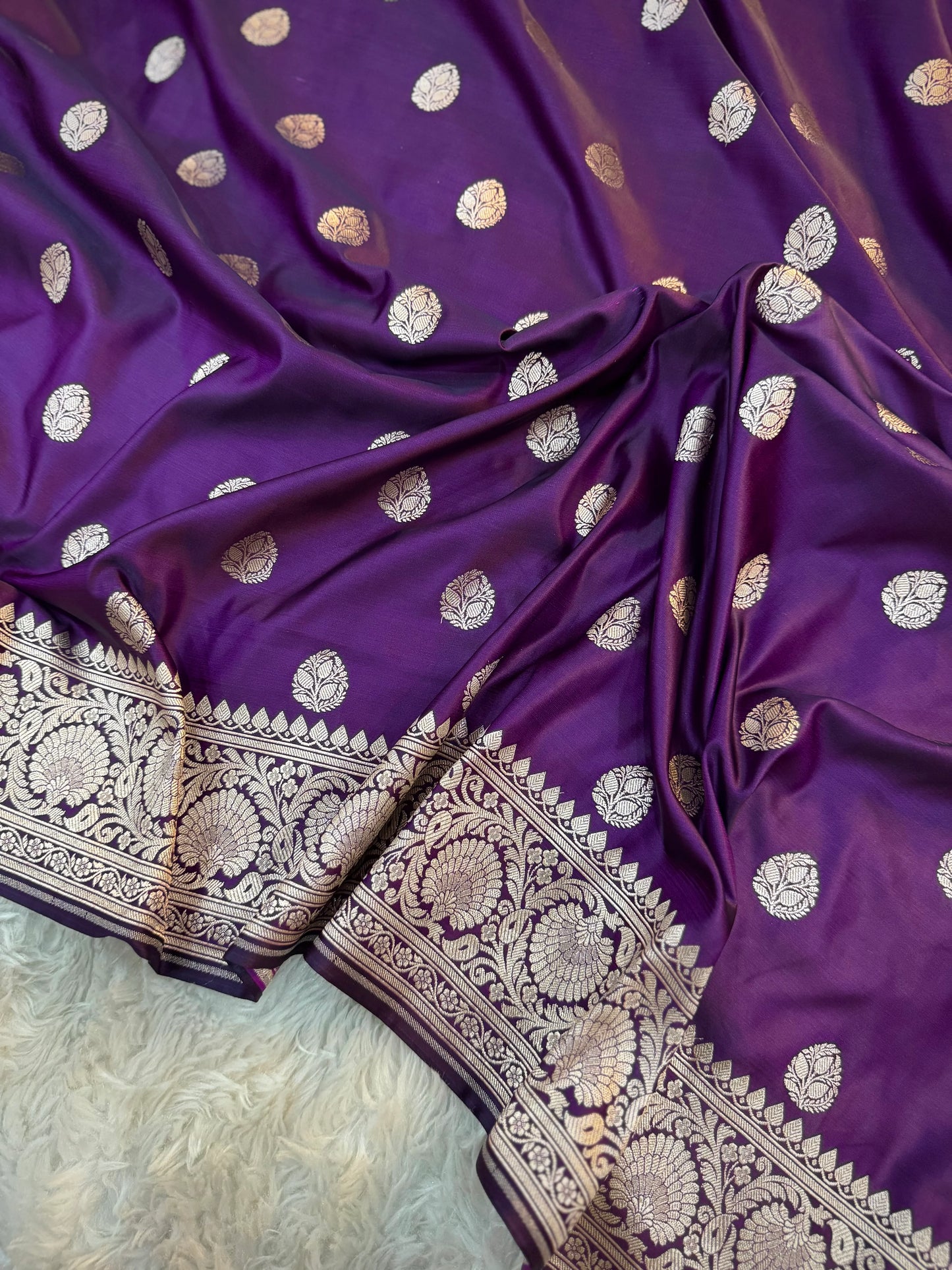 Amethyst Purple Mashru Katan Silk Booti Saree