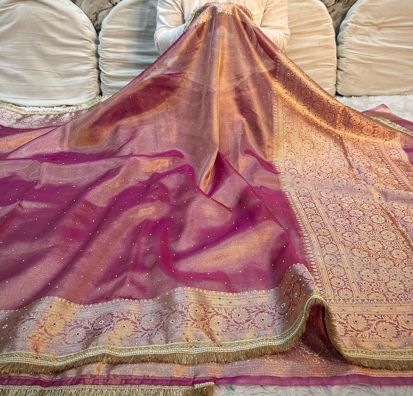 Onion Pink Soft Tissue Silk Saree
