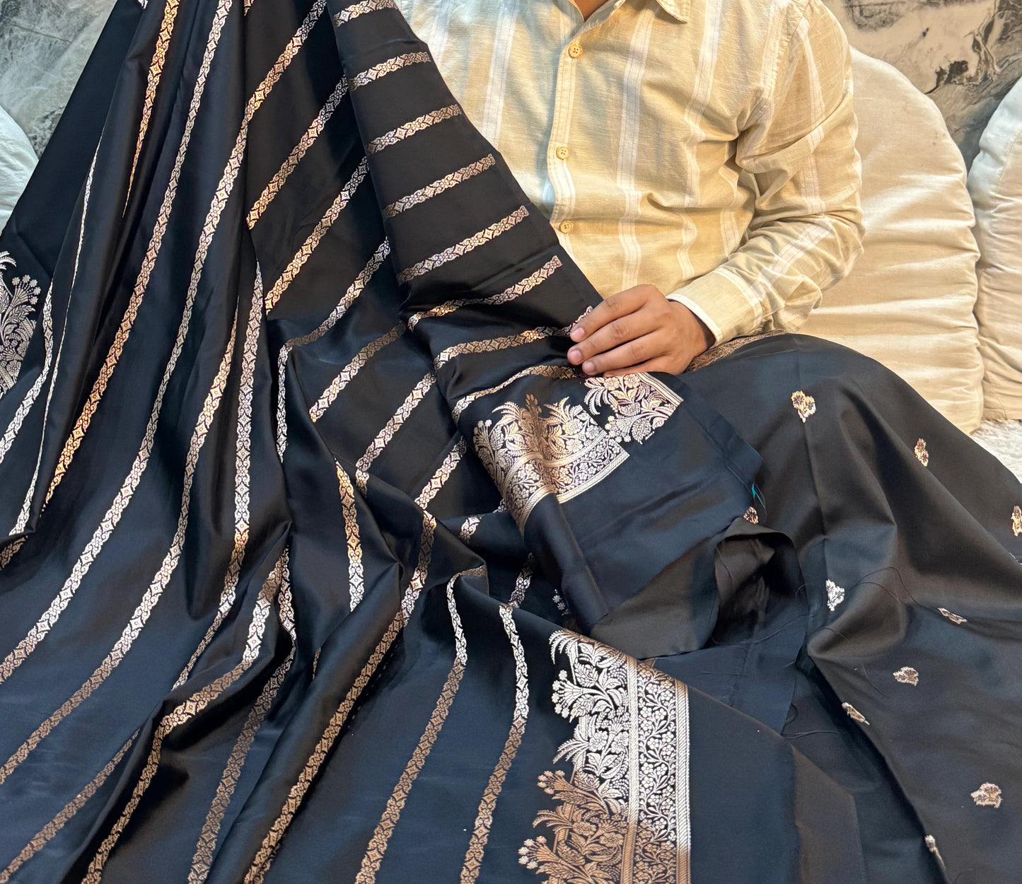 Classic Black Mashru Katan Silk Saree