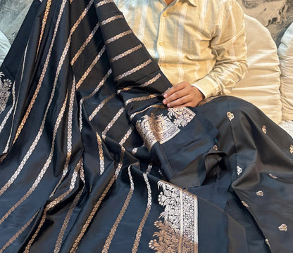 Classic Black Mashru Katan Silk Saree