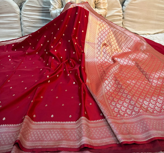 Classic Bridal Red Mashru Katan Silk Saree