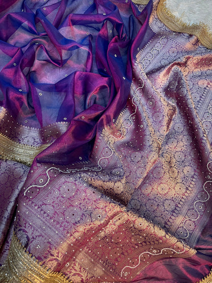 Violet Dual Shade Soft Tissue Saree