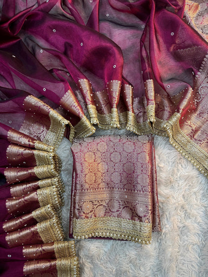 Hot Wine Soft Tissue Silk Saree