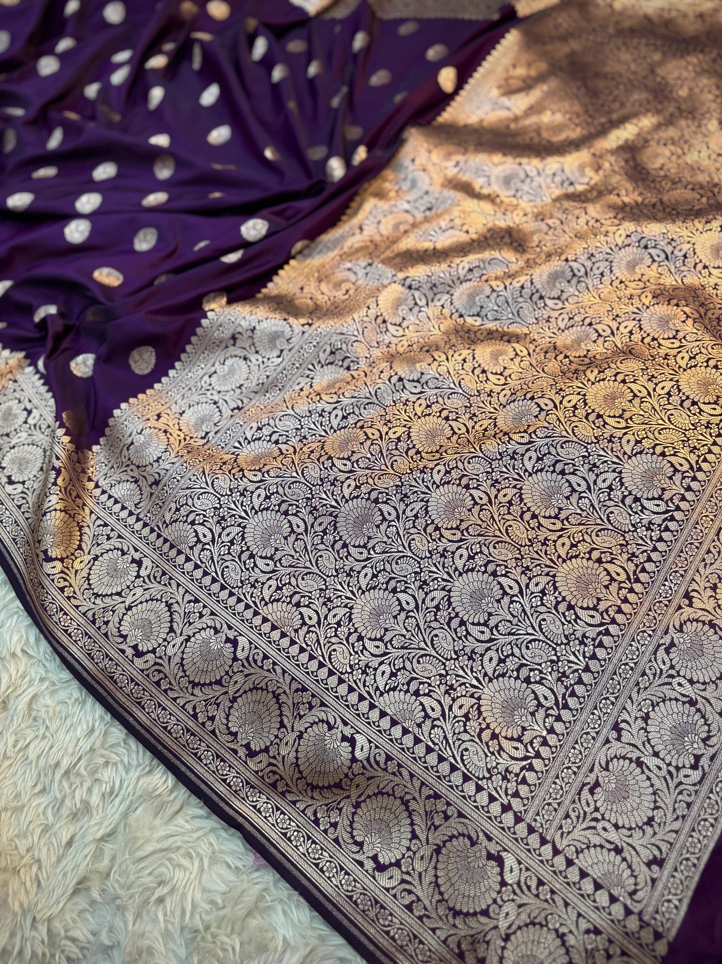 Amethyst Purple Mashru Katan Silk Booti Saree