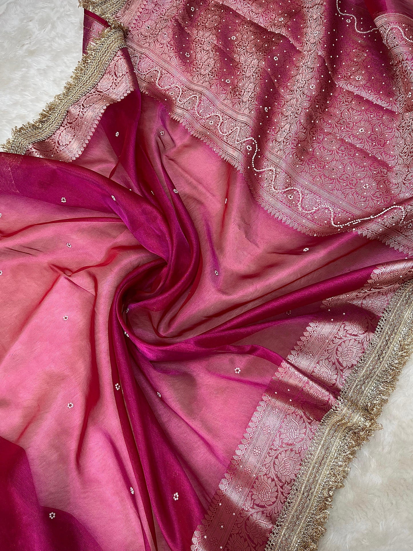 Rosy Fuchsia Soft Silk Tissue Saree