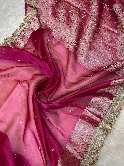 Rosy Fuchsia Soft Silk Tissue Saree