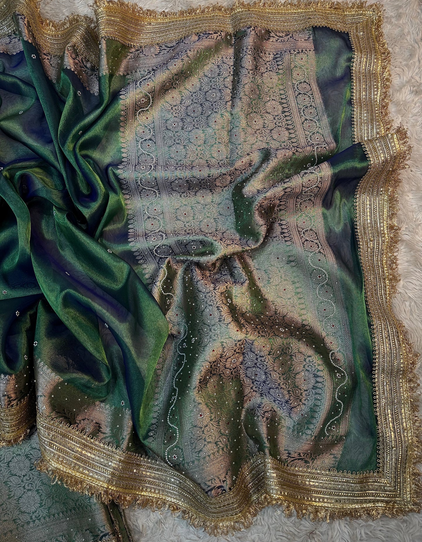 Teal Peacock Soft Tissue Silk Saree