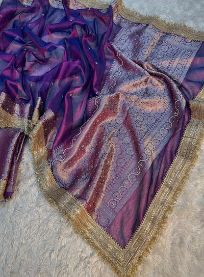 Violet Dual Shade Soft Tissue Saree