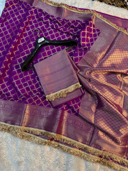 Deep Aubergine Georgette Katan Silk Saree