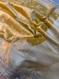 Amber Yellow Soft Tissue Silk Booti Saree