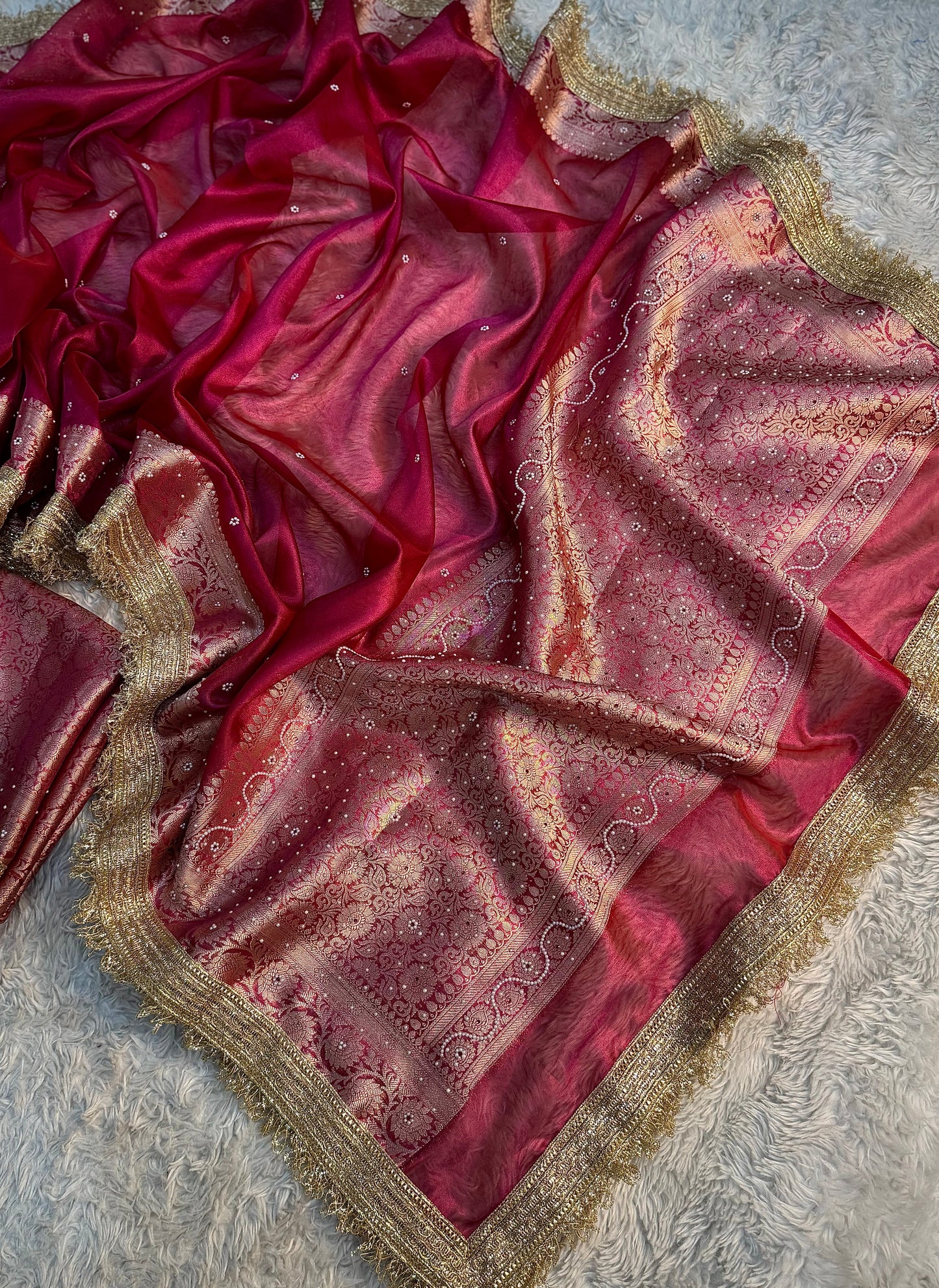 Fuchsia Berry Pink Soft Tissue Silk Saree