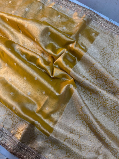 Amber Yellow Soft Tissue Silk Booti Saree