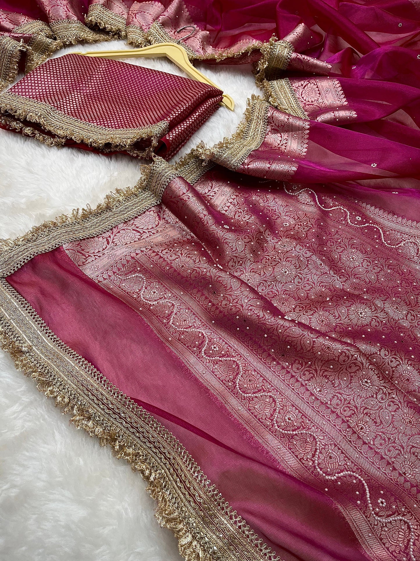 Rosy Fuchsia Soft Silk Tissue Saree