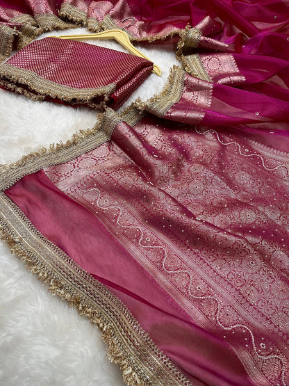 Rosy Fuchsia Soft Silk Tissue Saree
