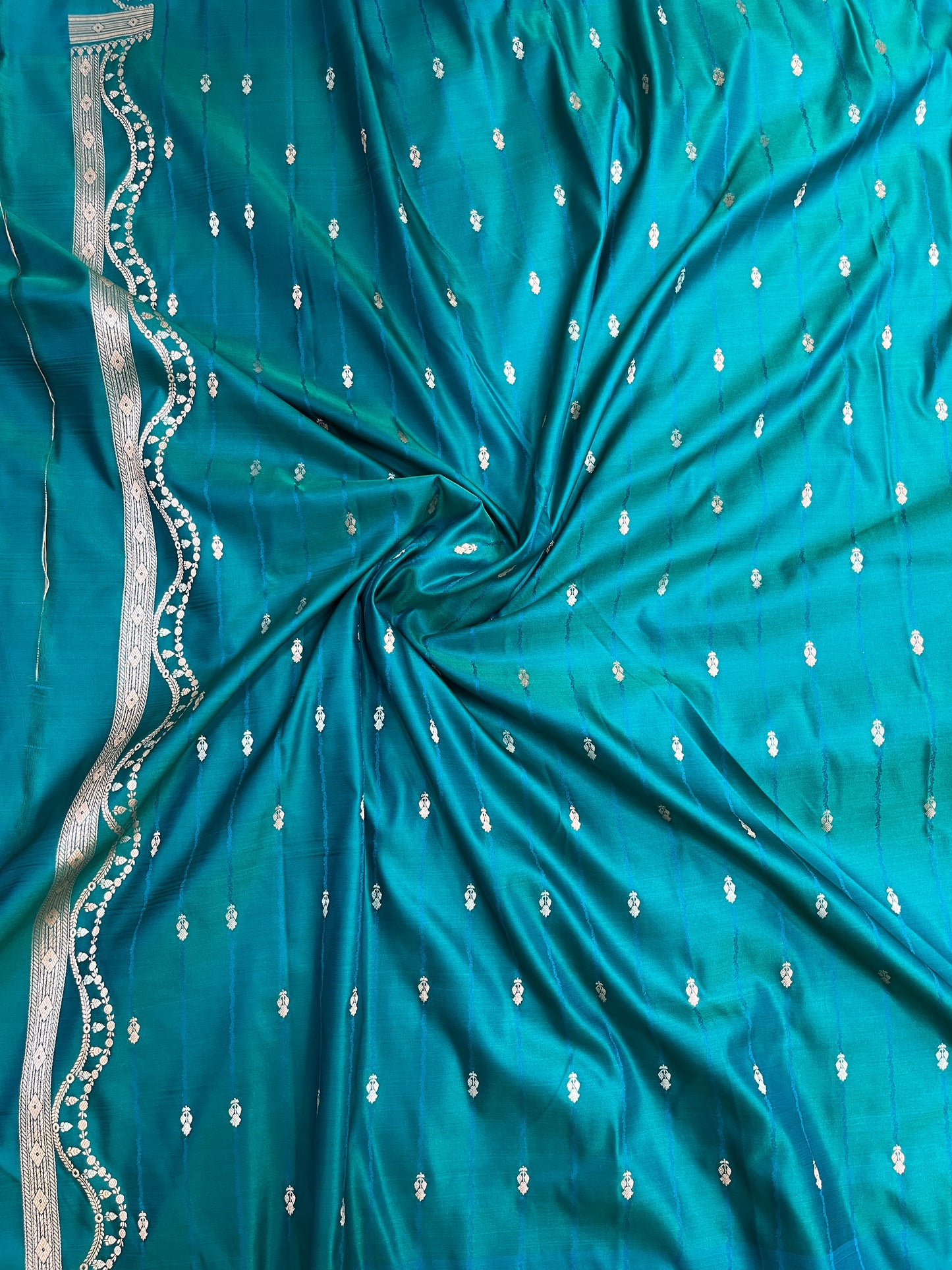 Teal Blue Mashru katan Silk Saree