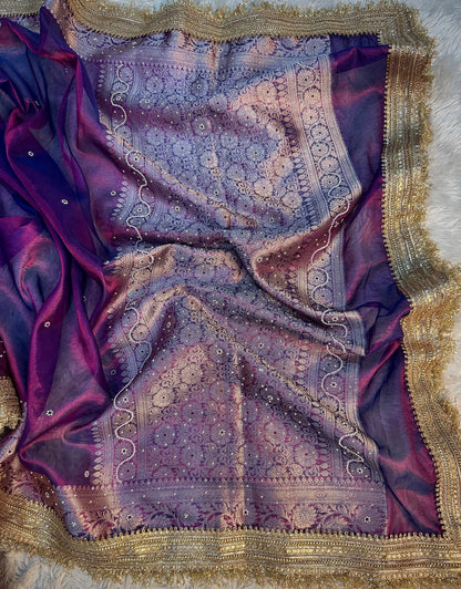 Violet Dual Shade Soft Tissue Saree