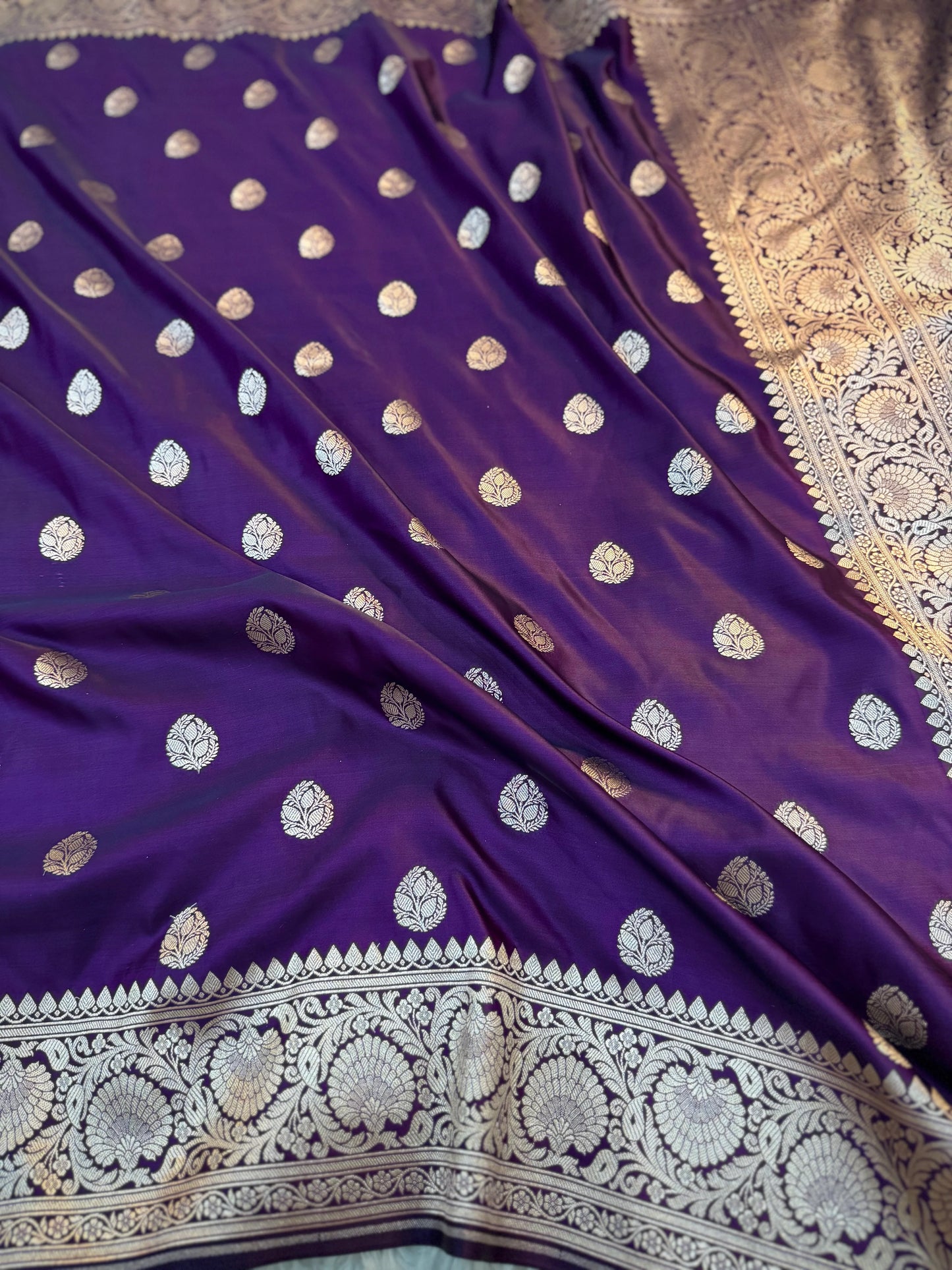 Amethyst Purple Mashru Katan Silk Booti Saree