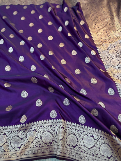 Amethyst Purple Mashru Katan Silk Booti Saree