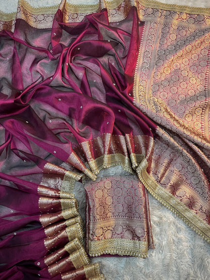 Hot Wine Soft Tissue Silk Saree