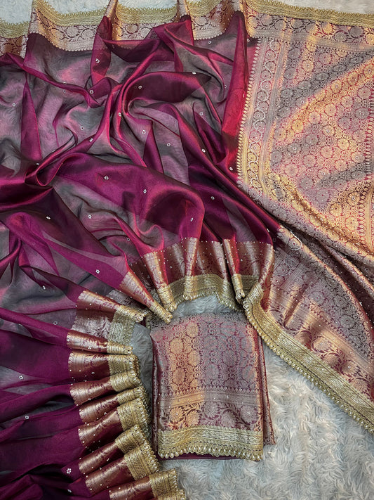 Hot Wine Soft Tissue Silk Saree