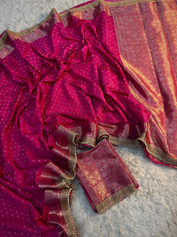 Fuchsia Pink Georgette Katan Silk Saree