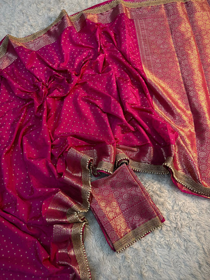 Fuchsia Pink Georgette Katan Silk Saree