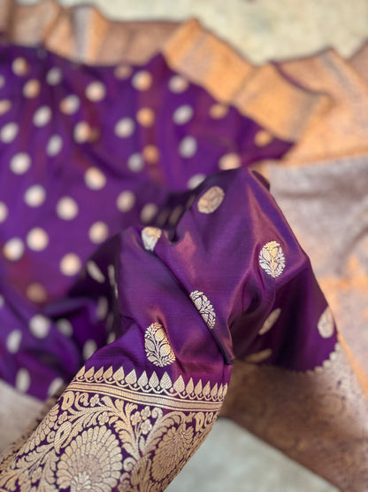 Amethyst Purple Mashru Katan Silk Booti Saree