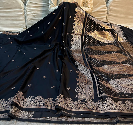 Classic Black Mashru Katan Silk Saree