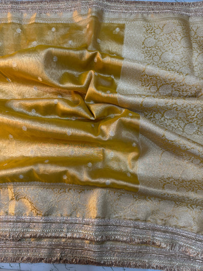 Amber Yellow Soft Tissue Silk Booti Saree