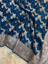 Prussian Blue Mashru Katan Silk Saree