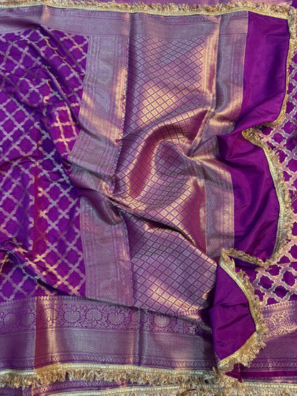 Deep Aubergine Georgette Katan Silk Saree