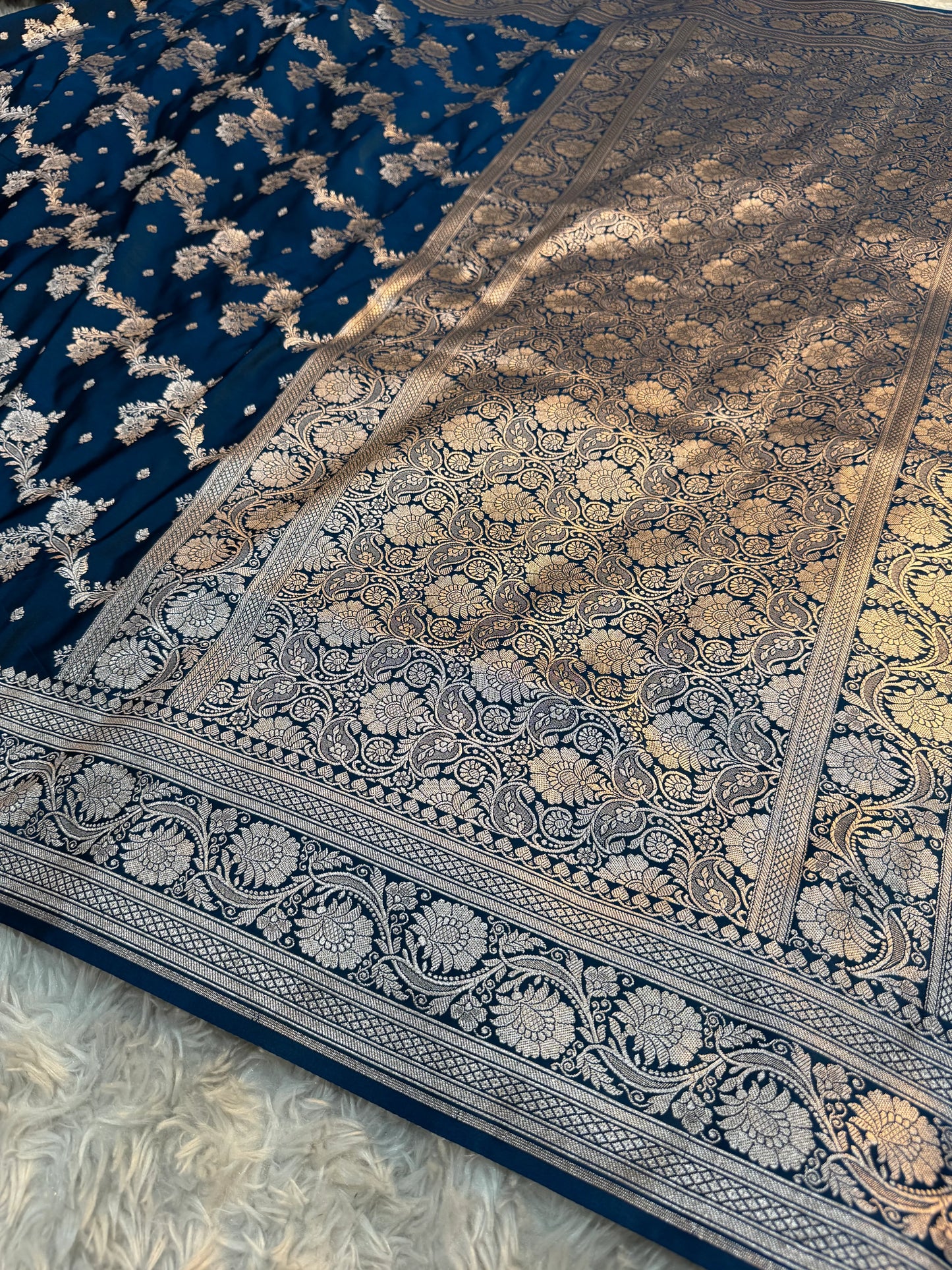 Prussian Blue Mashru Katan Silk Saree