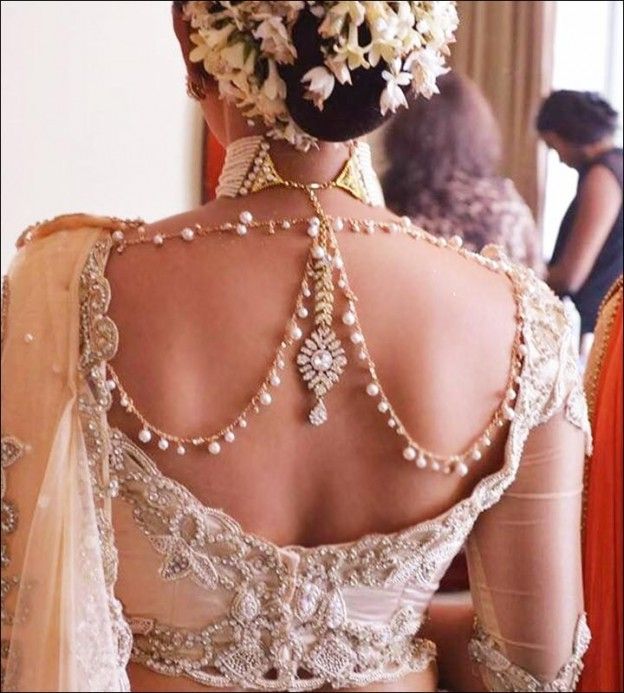 Embellished Cut-Out Back Blouse with Pearl Chain Detailing