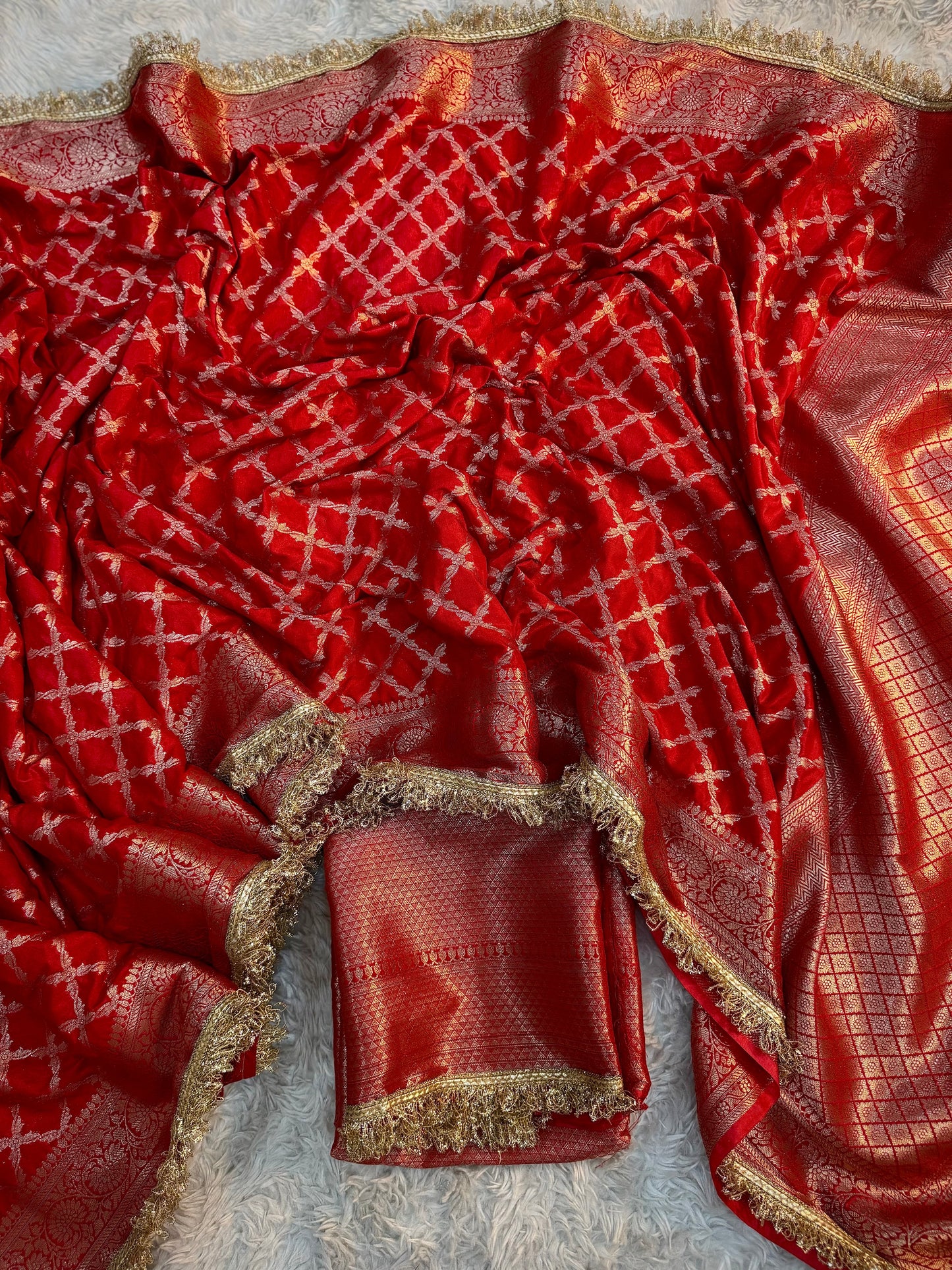 Imperial Red Georgette Katan Silk Saree