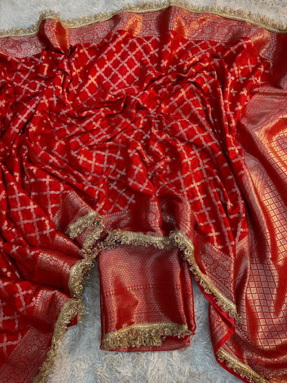Imperial Red Georgette Katan Silk Saree