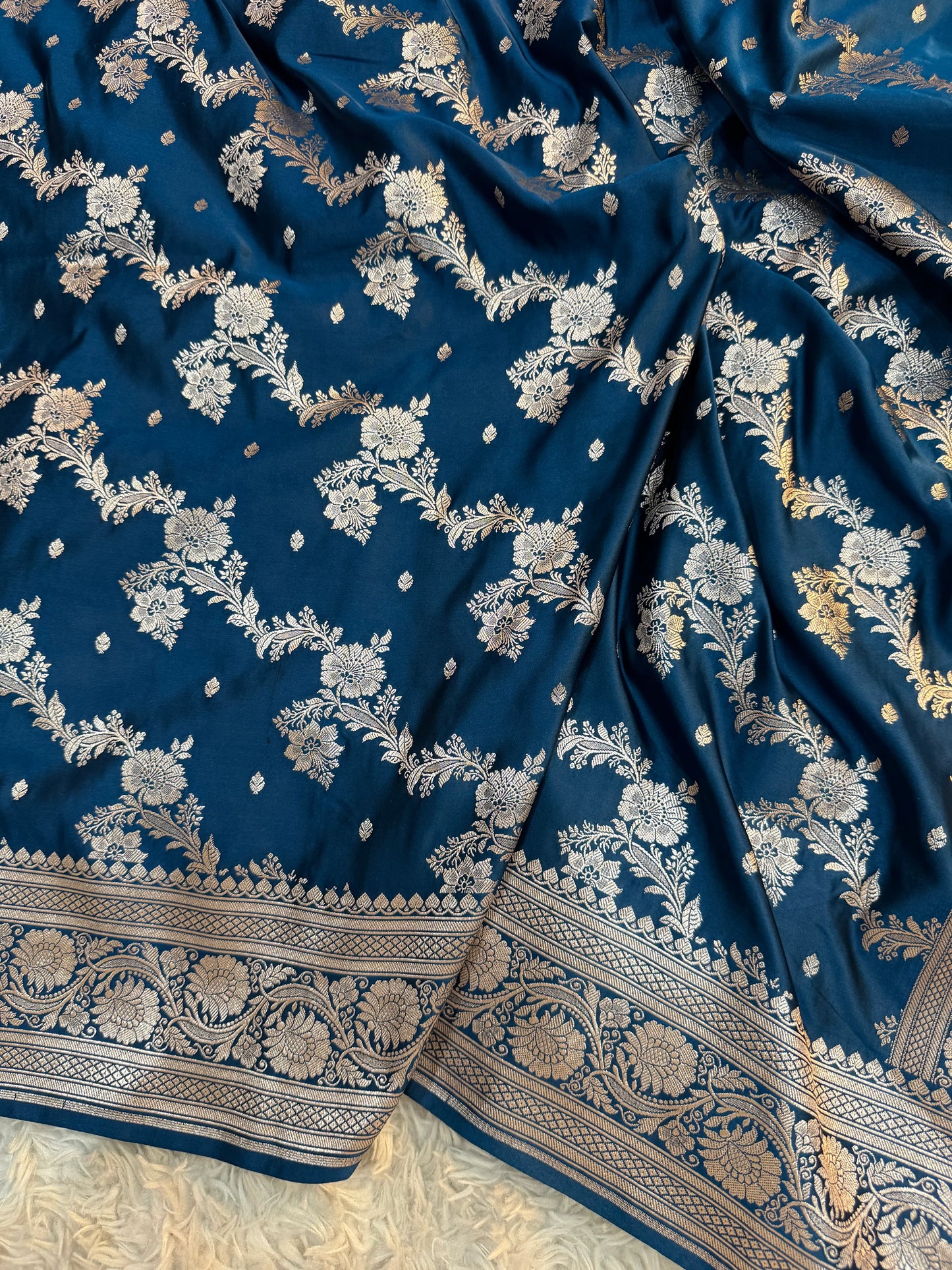Prussian Blue Mashru Katan Silk Saree