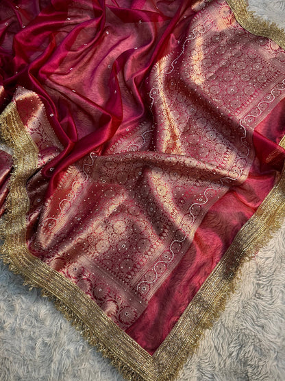 Fuchsia Berry Pink Soft Tissue Silk Saree
